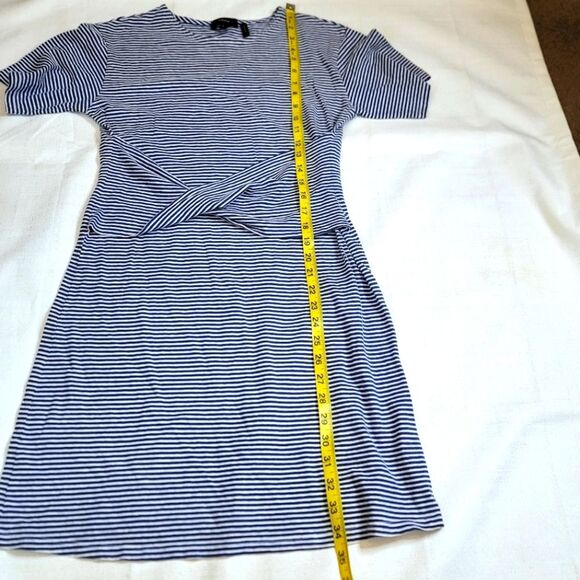 Theory Blue Striped Front Twist Linen Blend T-Shirt Dress Size Small - Picture 5 of 9